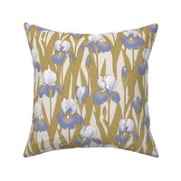 Irises in pale blue and antique gold