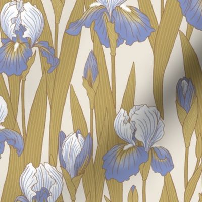 Irises in pale blue and antique gold