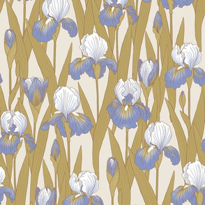 Irises in pale blue and antique gold