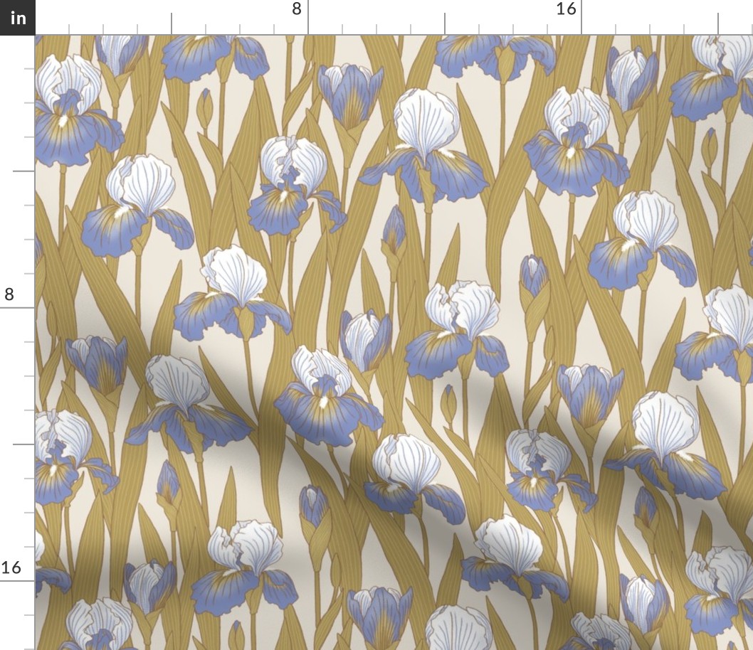 Irises in pale blue and antique gold