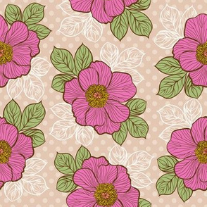 Flowers of peony - pink on beige