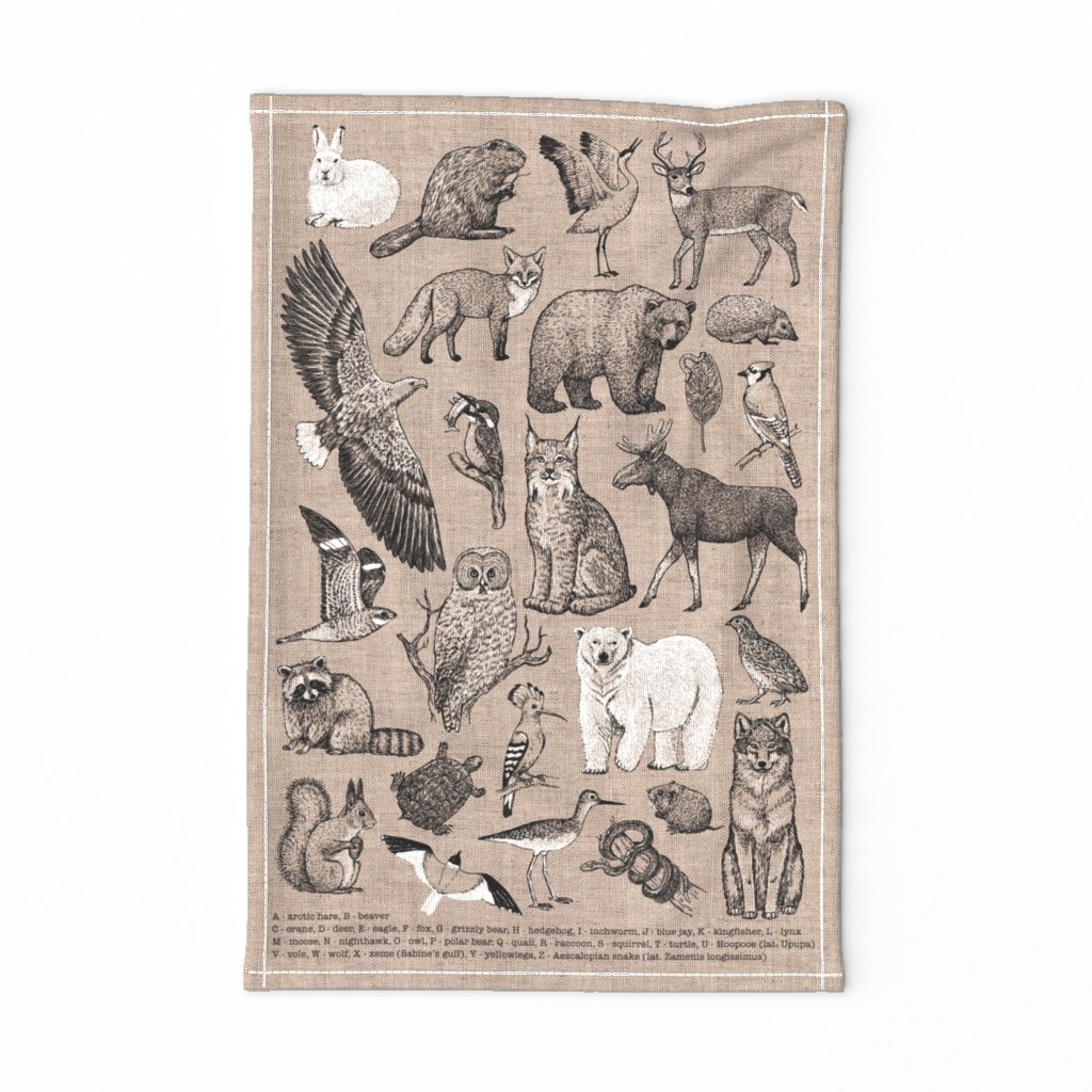 wildlife alphabet tea towel