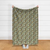 Small scale // Origami doggie friends II // sage green linen texture background paper dogs