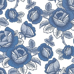 Vintage roses in blue - outlines