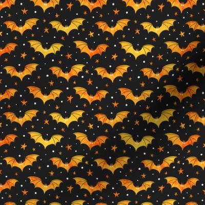 Watercolor Bats Orange on Black 1/2 Size