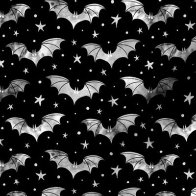  Watercolor Bats Grey on Black