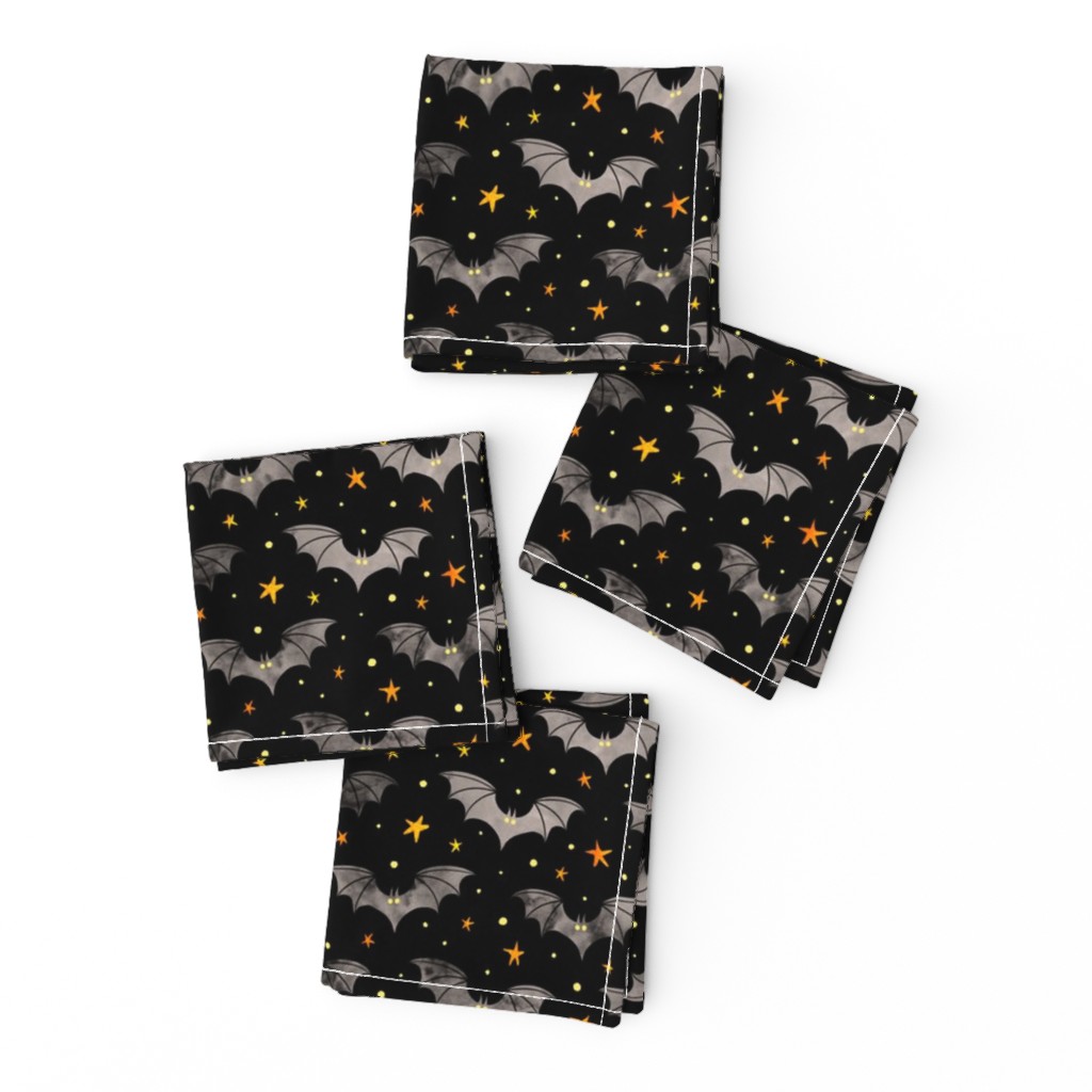  Watercolor Bats Grey with Yellow Stars