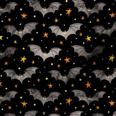  Watercolor Bats Grey with Yellow Stars