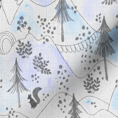 Watercolor Woodland in Blues