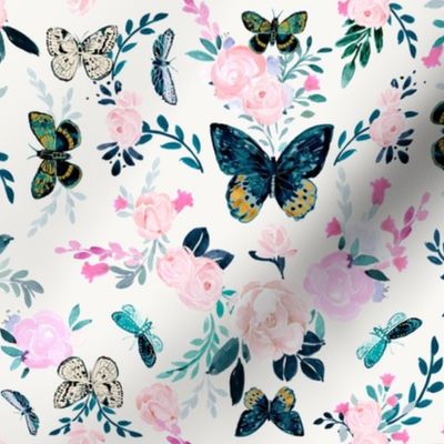 Butterfly floral white - M