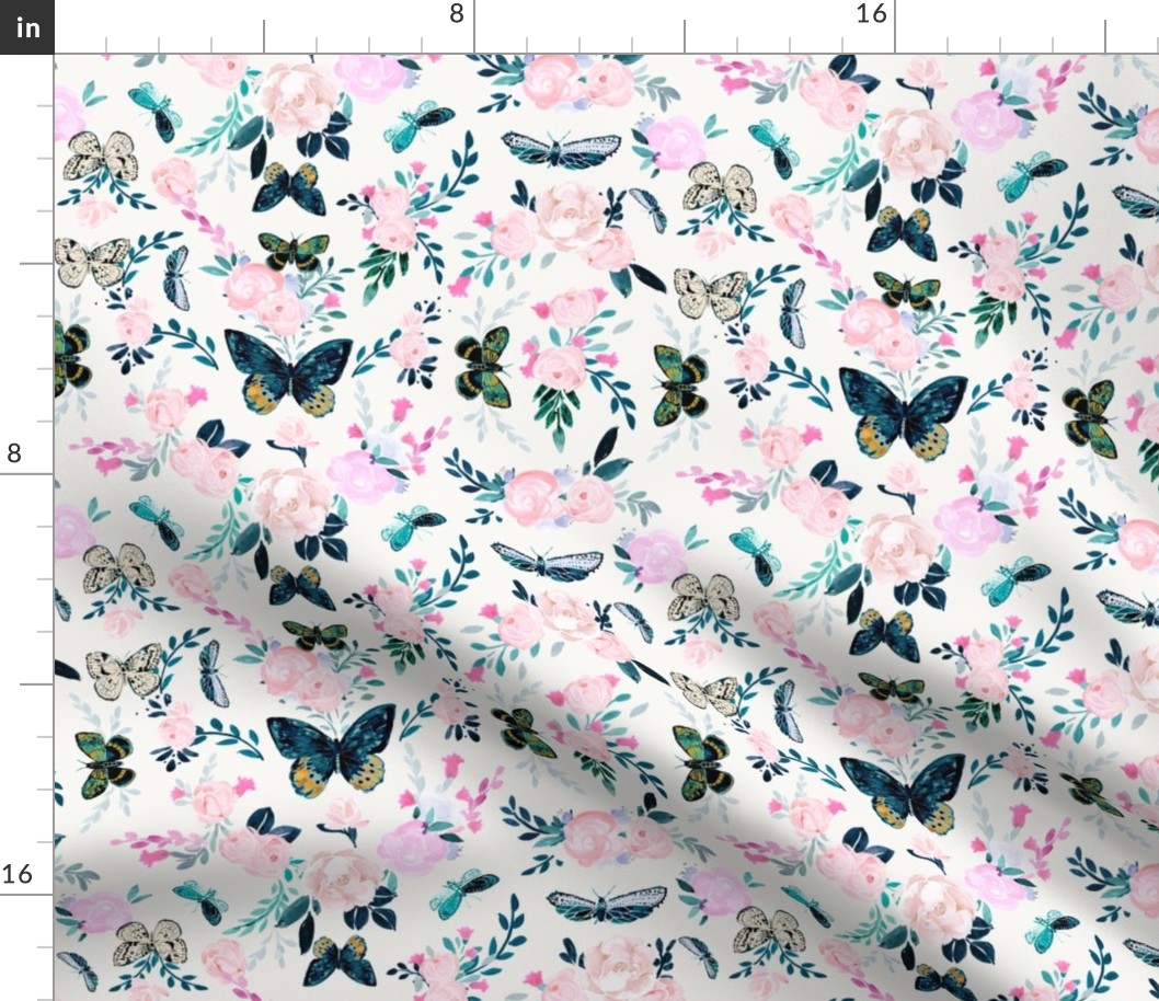 Butterfly floral white - M