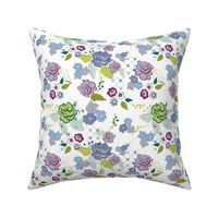 whimsical floral, ditsy floral farmhouse cottage floral purple blue green by terriconraddesigns