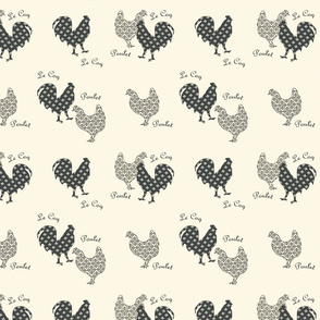 Classic Farmhouse Rooster chickens black ivory French by TerriConradDesigns