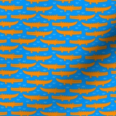 tiny orange gators on blue