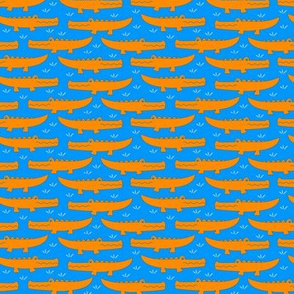 tiny orange gators on blue