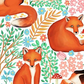 Little Foxes in a Fantasy Forest on White