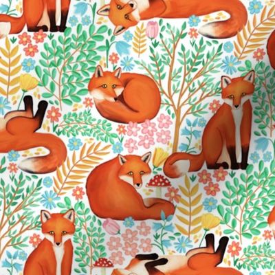Little Foxes in a Fantasy Forest on White - Small Scale