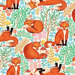 Little Foxes in a Fantasy Forest on White - Small Scale