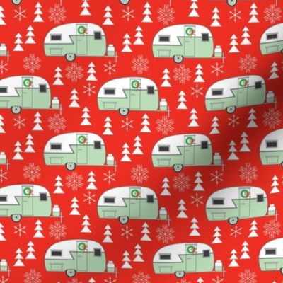 small christmas trailers on red