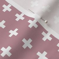 Small White Crosses on Mauve - Mauve Plus Signs