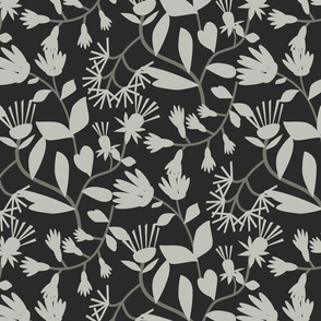 Papercut Floral Greys Dark