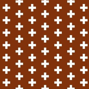 Small White Crosses on Burnt Orange  - Burnt Orange Plus Signs