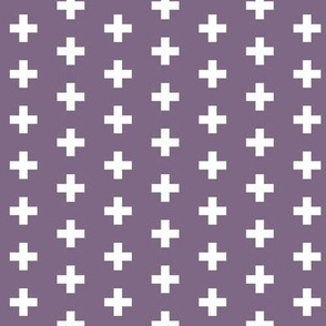 Small White Crosses on Dark Lavender  - Dark Lavender Plus Signs