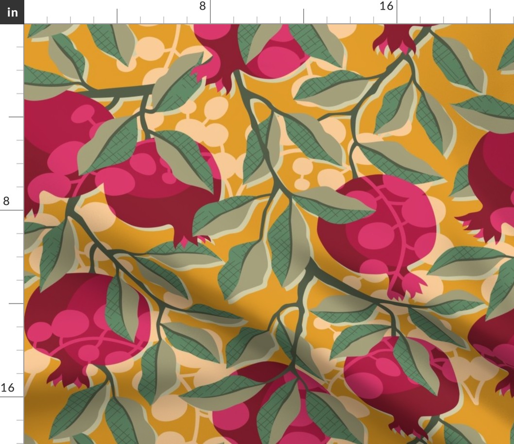 Retro pomegranate / Large scale / Bordeaux, green, mustard