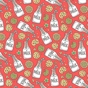 Christmas Milk & Cookies on Red Smaller Tiny 2 inch