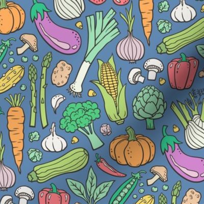 Vegetables Food Doodle on Dark Blue Navy Smaller