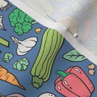 Vegetables Food Doodle on Dark Blue Navy Smaller