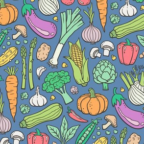 Vegetables Food Doodle on Dark Blue Navy Smaller