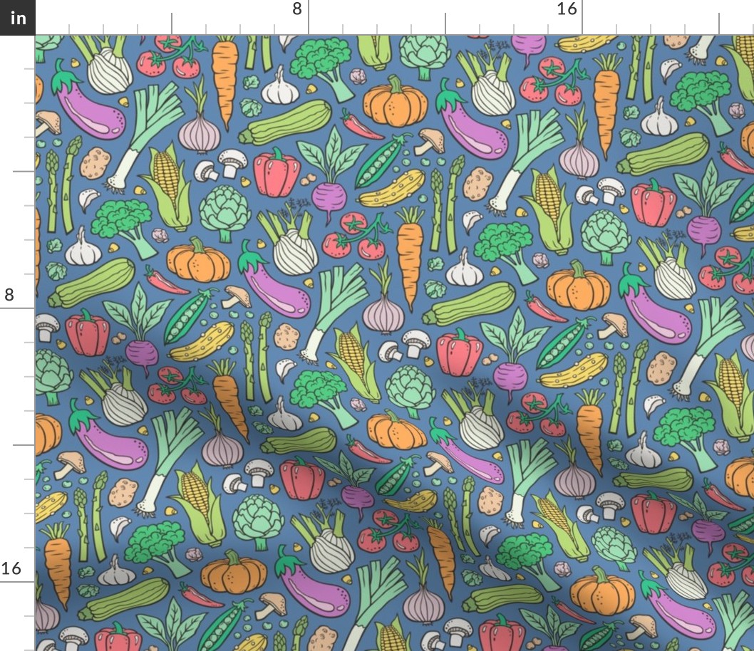 Vegetables Food Doodle on Dark Blue Navy Smaller