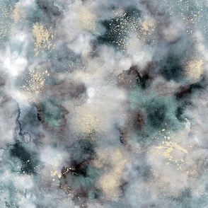 Marble smoky watercolor Gray aqua - MetallicWallpaperModern Wallpaper