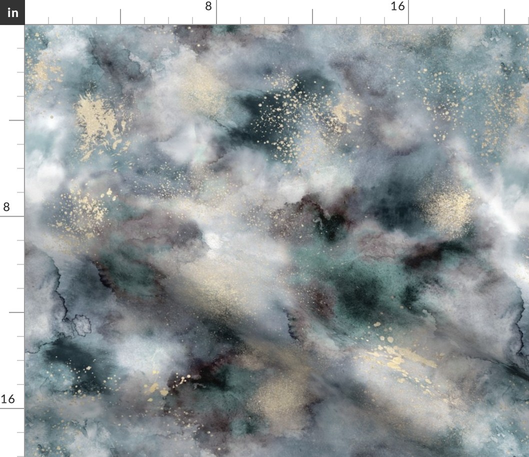 Marble smoky watercolor Gray aqua - MetallicWallpaperModern Wallpaper