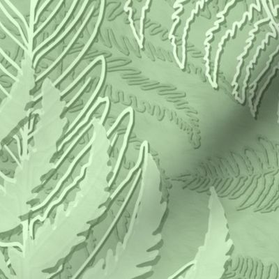 Large Scale Embossed Ferns in Shades of Sage Green