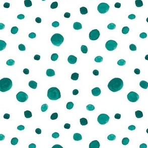 Teal Modern Watercolor Polka Dots, large scale