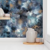 Marble smoky watercolor Dark blue - MetallicWallpaperModern Wallpaper