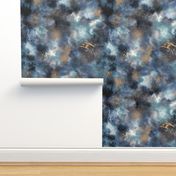 Marble smoky watercolor Dark blue - MetallicWallpaperModern Wallpaper