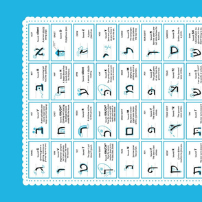 Learn Hebrew Alphabet Letter Sounds Tea Towel in Blue