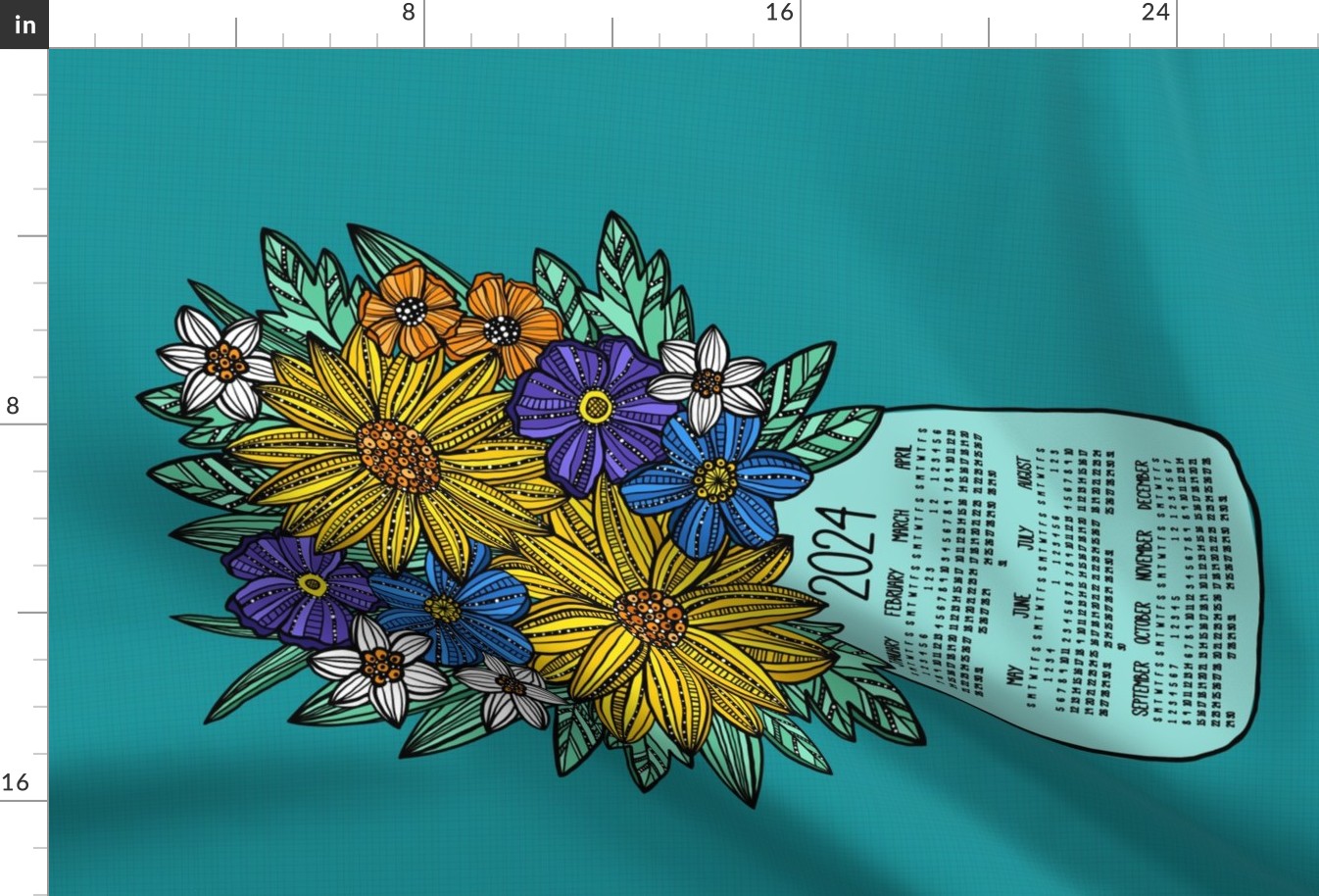 Sunflower Bouquet 2024 Tea Towel Calendar