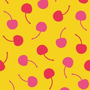 Cherries on Yellow Background