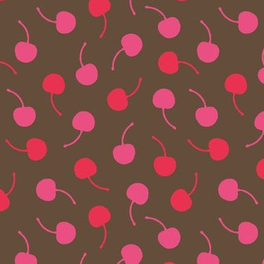 Cherries on brown background