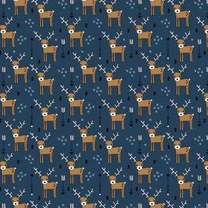 Cute winter reindeer christmas theme illustration with geometric arrows and triangles in navy blue SMALL