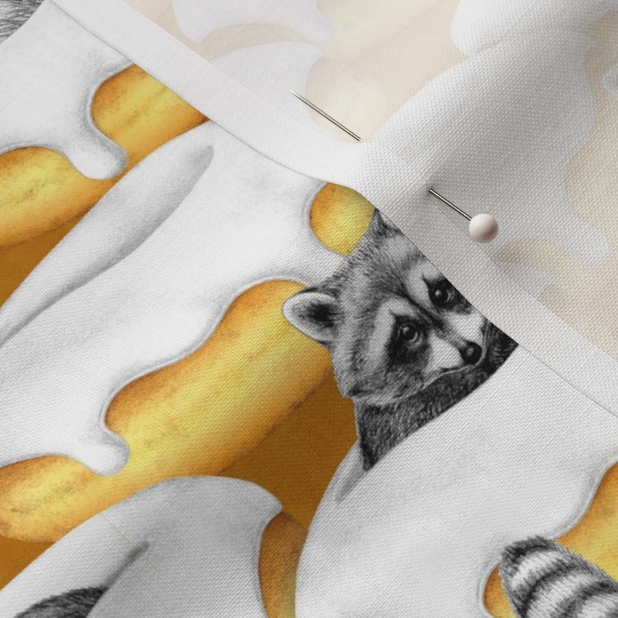 Fanciful Food Imaginations of a Sugar Addicted Raccoon - on chalk textured mustard yellow