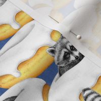 Fanciful Food Imaginations of a Sugar Addicted Raccoon - on chalk textured cornflower blue