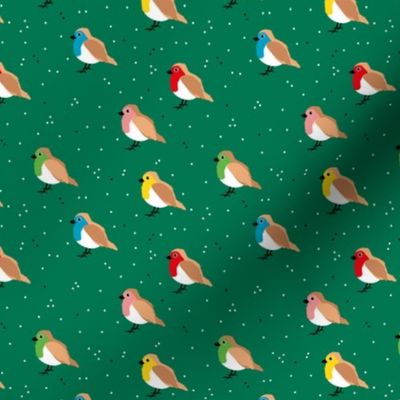 Winter wonderland red robin birds in snow multi colour green red yellow  SMALL