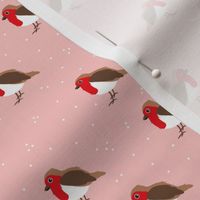Winter wonderland red robin birds in snow pale pink red girls  SMALL