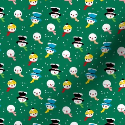 Little snowman and winter hats christmas seasonal holiday snow design green