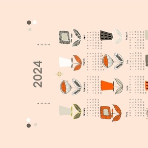 2024 Tea Towel Calendar- Minimal Mod Flower Salmon